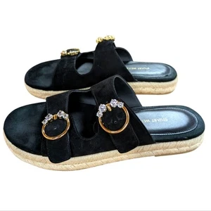 Stuart Weitzman Crystal Ring Espadrille Flats Black Size 38.5 - Picture 1 of 11