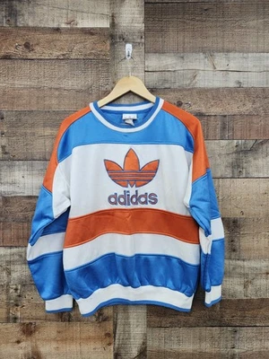 Vintage 80s Trefoil Adidas Striped Sweatshirt Orange And Blue Very Nice ! Sz XL - Image 1 of 4