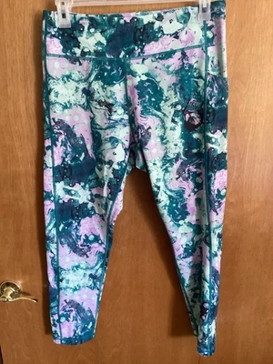 TEK GEAR Athleisure Sports Leggings Workout Pants Teal Pink Marble XXL - Image 1 of 4