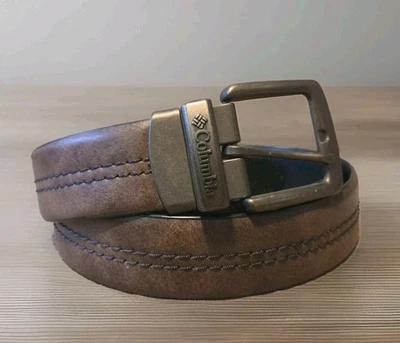 Cinturón COLUMBIA Talla XL 42-44 Reversible Marrón y Negro Top Cosido Cuero Look  Foto 1 de 4
