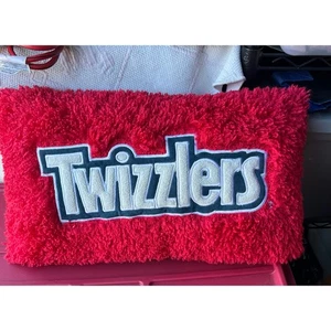 Twizzlers Candy Lover Pillow Plush Fuzzy Red Embroidered 18X12 - Picture 1 of 3