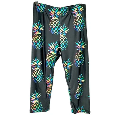 Leggings capri grandes con estampado de piña azul poli spandex coloridos elásticos para mujer Foto 1 de 4
