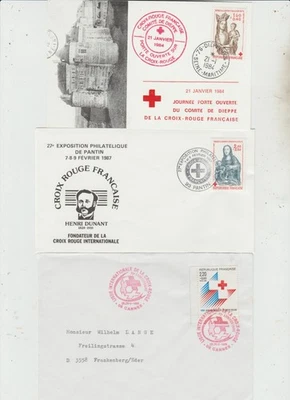 France 1984,'87,'89  1 PC & 2 Covers with Red Cross Stamps and Cancellations - Image 1 of 2