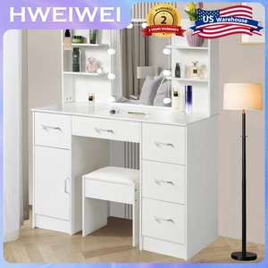 Vanity Set Specchio Illuminato LED 5 Cassetti Trucco Comodino Scrivania Regali - Foto 1 di 34