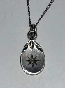 Collana Vintage LaMode Argento Sterling Diamante Ovale Starburst Ciondolo Marcato 15" - Foto 1 di 9