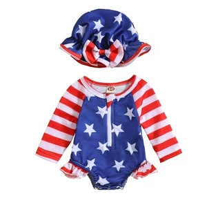 Toddler Baby Girls Swimsuit Long Sleeve Zipper Bathing Suit One Piece Swimwea... - Picture 1 of 7