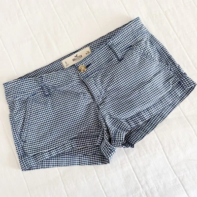 Pantalones Cortos Hollister Y2K Micro Talla 0 Tiro Súper Bajo Azul Blanco Cuadros Guinga Foto 1 de 4