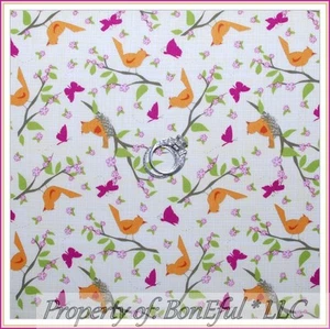 BonEful FABRIC FQ Cotton Quilt Spring Cottage Charm Bird Nest Tree Flower Calico - Picture 1 of 9