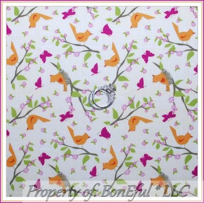 BonEful FABRIC FQ Cotton Quilt Spring Cottage Charm Bird Nest Tree Flower Calico - Image 1 of 4