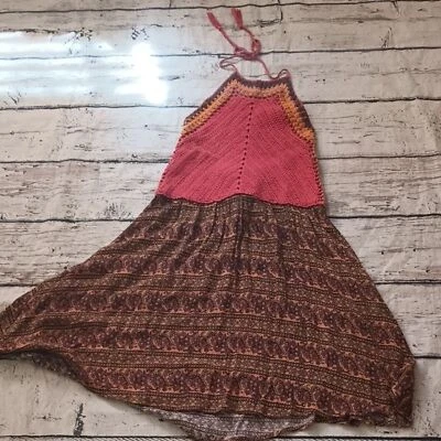 American Rag Orange Green Pink Crochet Floral Halter Dress M - Изображение 1 из 4