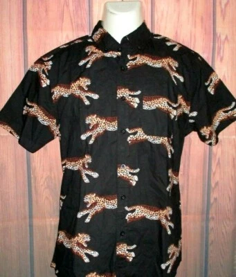 CAMISA HOMBRE ALPHA BETA LEOPARDO ANIMAL PRINT NEGRA MANGA CORTA TALLA S Foto 1 de 2