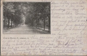 View on Warren St. Lebanon, OH Ohio Antique Postcard Posted 1906 B&W Tree Lined - Picture 1 of 2