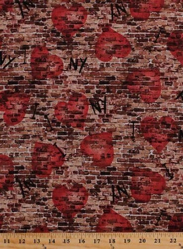 Cotton I Love New York Graffiti Brick Wall Brown Fabric Print by Yard D771.15 - Image 1 of 1