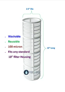 Reusable 100 micron Strainer Water Filter Washable Filter Sediment 10"x2.5" - Foto 1 di 2