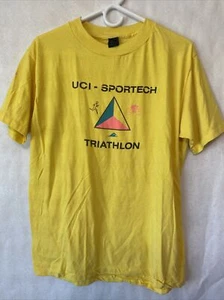 Vintage Single Stitch UCI - Sportech Triathlon T Shirt. Yellow Swimming Running - Picture 1 of 9