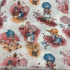 Vintage HOLLY HOBBIE Fabric J Manes Sunbonnet Girls 2 1/3 Yds x 44” Beach Garden - Picture 1 of 12