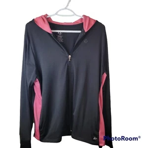 Hooded Full Zip Black & Pink Jacket Womens XL Activewear Side Pockets Athletech - Picture 1 of 10