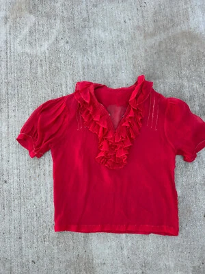 Blusa de gasa de seda de los años 30 blusa con volantes rojos antigua vintage de los años 30 como está talla XXS XS Foto 1 de 4