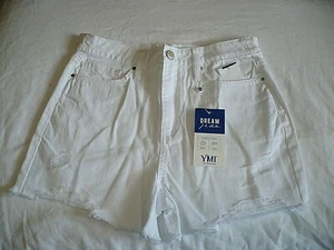 Ymi Women's Juniors Dream Jean Shorts Size 9 White Cutoff Hybrid Denim Destruct - Picture 1 of 2