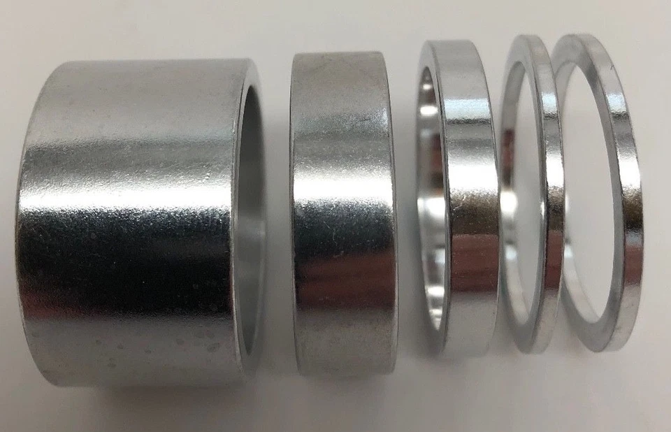 JUEGO ESPACIADORES AURICULARES ALEACIÓN BICICLETA BICICLETA PLATA LUJO 1 1/8" 2mm 5mm 10mm 20mm Foto 1 de 1