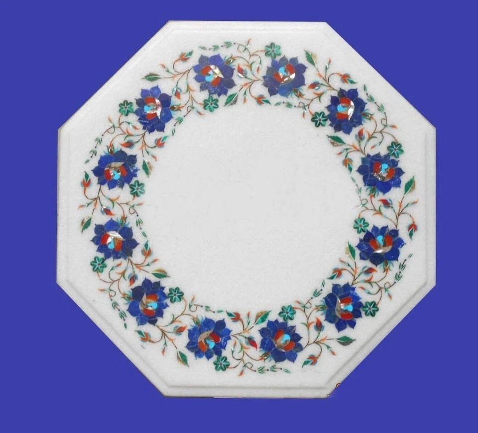 14" Marble side end Table Top semi precious stones Inlay handmade Decor - Image 1 of 1