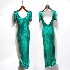 🌻NEW W/TAGS! Vintage Ted Lapidus Paris Green Sequin Formal Occasion Event Gown. - Picture 1 of 15