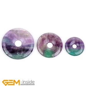 1 Pcs Natural Rainbow Fluorite Quartz Gemstone Round Donut Ring Beads 30/40/50mm - Picture 1 of 18