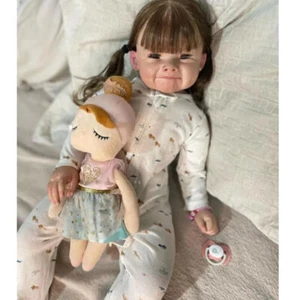 28" Painted Reborn Baby Doll Finished Lovely Toddler Girl Hand-Rooted Hair Gifts - Picture 1 of 4