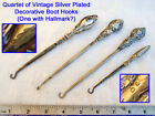 Quartet of Vintage Silver Plated Ornate Decorative Boot or Button Pull Hooks