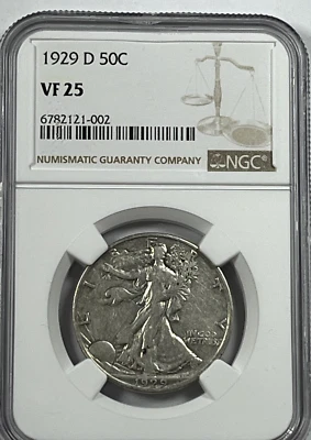 1929-D Walking Liberty Half Dollar : NGC VF25 - Image 1 of 4
