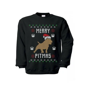 Pullover Merry Pitmas Frohe Pitbull Hund Weihnachtsmütze Weihnachten Xmas #35797 - Bild 1 von 2