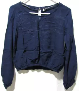 Volcom Boho Floral Threaded Design Blue Blouse Long Sleeve Women's Size Small - Picture 1 of 11