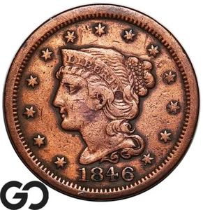 1846 Large Cent, Braided Hair, AU Wholesale Bid 120 - Picture 1 of 3