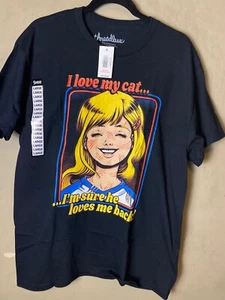 I LOVE MY CAT, Im Sure he loves me back" THREADLESS Black Graphic Tee-NWT - Picture 1 of 6