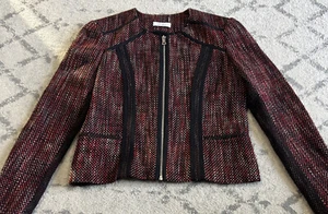 Parker Black Red Pink Tweed Wool Knit Full Zip Moto Jacket Size small - Picture 1 of 12