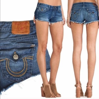 True Religion Joey Cut Off Shorts Women’s Blue Distressed Denim - Image 1 of 4