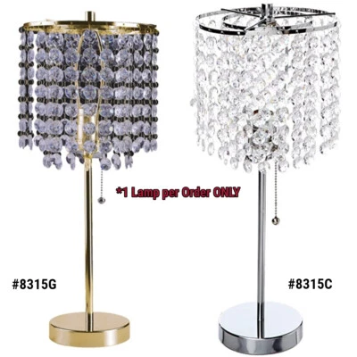 NEW Contemporary Chrome / Gold Base w/ Faux Crystal Shade 20" Table Lamp 8315 - Image 1 of 2