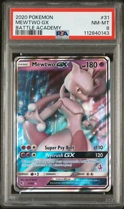 Pokémon Mewtwo GX 31/68 Stamped Battle Academy Full Art Rare PSA 8 - Picture 1 of 2