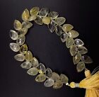 Golden Rutile Quartz Gem 10x7 to 11x8 mm Size Tree of Life Leaves Shape Beads 7"