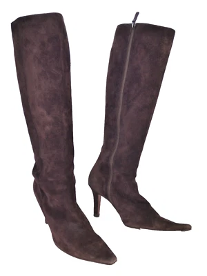 Burberry Gamuza Hasta la Rodilla Marrón EU 39.5 UK 6.5 Stiletto Punta Cremallera De Colección Foto 1 de 4