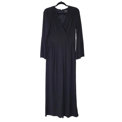 Mono Tahari ASL Talla 6 Negro Mangas Largas Campana Sobrepelliz Pierna Ancha Bolsillos Foto 1 de 4