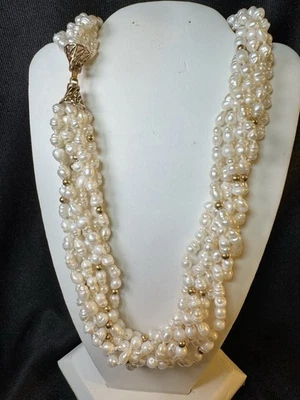 Wonderful 7 Strand Freshwater Pearl 14K Gold 20” Torsade Necklace 123g Beaded - Image 1 of 4