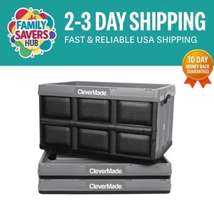 Durable 62L Collapsible Storage Bins - Space-Saving Crate Set of 3, Stone Gray - Picture 1 of 12