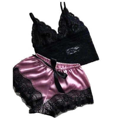 1 conjunto de ropa interior para dormir de encaje para mujer lencería tops y pantalones cortos ropa interior babydoll Foto 1 de 4