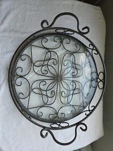 Southern Living at Home Jamestown Iron Footed Round Tray WITH Glass Insert - Picture 1 of 3