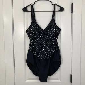 NWOT Miraclesuit One Piece Strappy Polka Dot Swimsuit Black White - Size 18 - Picture 1 of 9