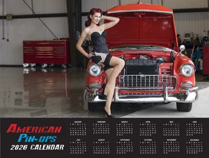 2026 AMERICAN PIN UPS Deluxe Wall Calendar SALE Sexy Vintage Girls Hot Rods USA - Picture 1 of 11