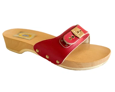 Vtg. Dr. Scholl's Exercise Sandals SIZE 6 The Original Wooden RED Leather in BOX - Image 1 of 4