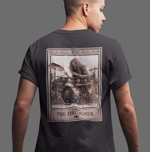 The Drummer Tarot Card Shirt, BACK PRINT Rock Drum Player - Picture 1 of 15