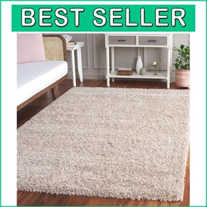2-Inch Thick California Shag Area Rug 5'3" x 7'6" - Beige for High Traffic Areas - Picture 1 of 9